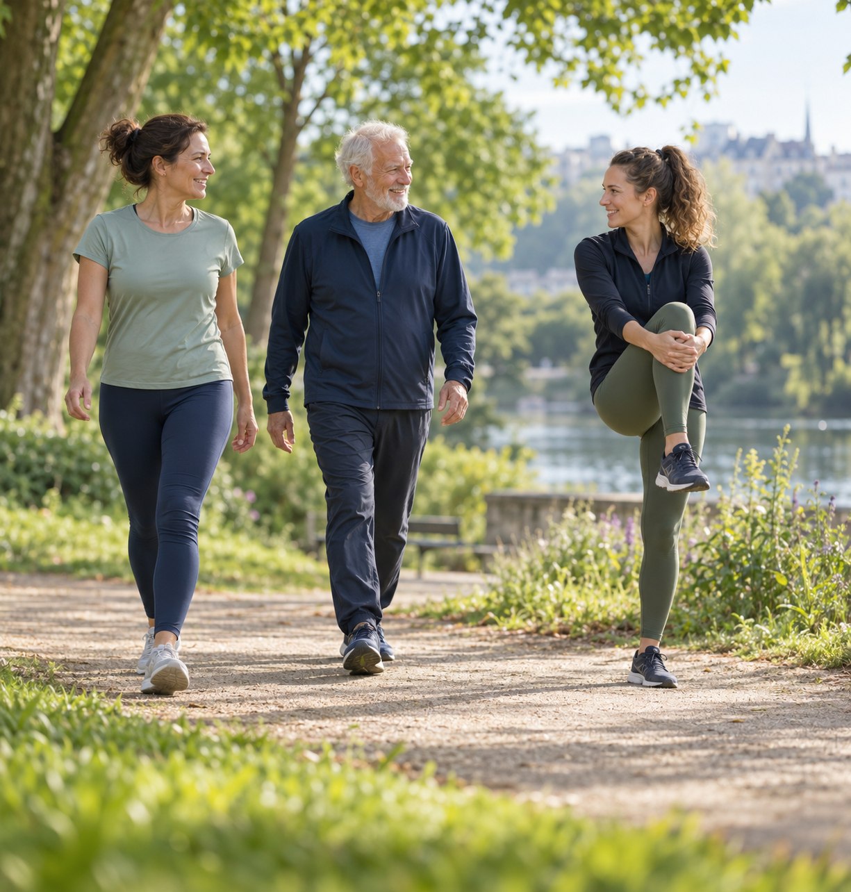 Un groupe intergénérationnel pratique une activité physique adaptée dans un parc